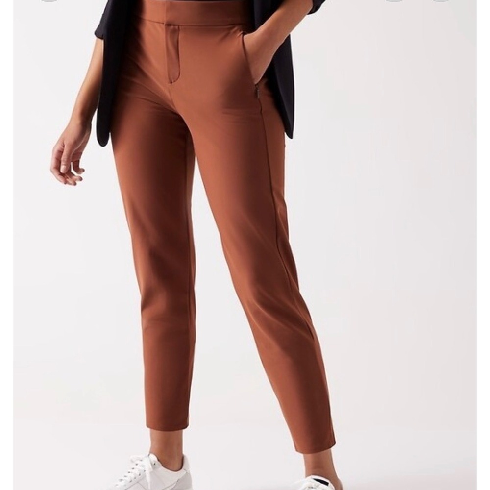 Athleta Stellar Skinny Trouser Womens 12 Brown Commuter Work Travel Ankle Pant